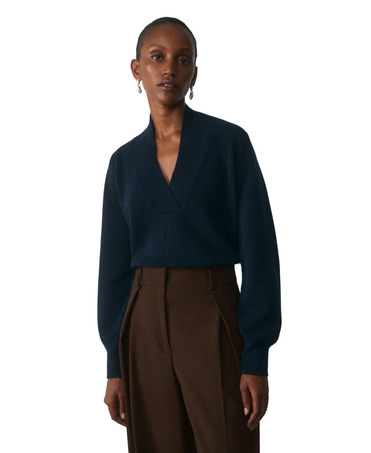 The Fold Women's Orta Merino Wool and Cashmere V-Neck Long-Sleeve Sweater - Navy