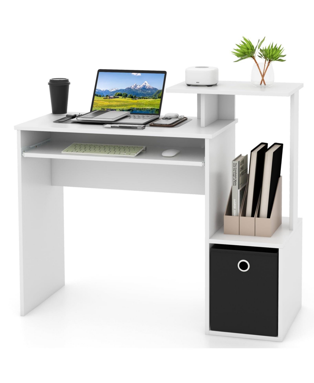 Mecale 39.5 in Space-Saving Computer Desk with Pull-Out Keyboard Tray