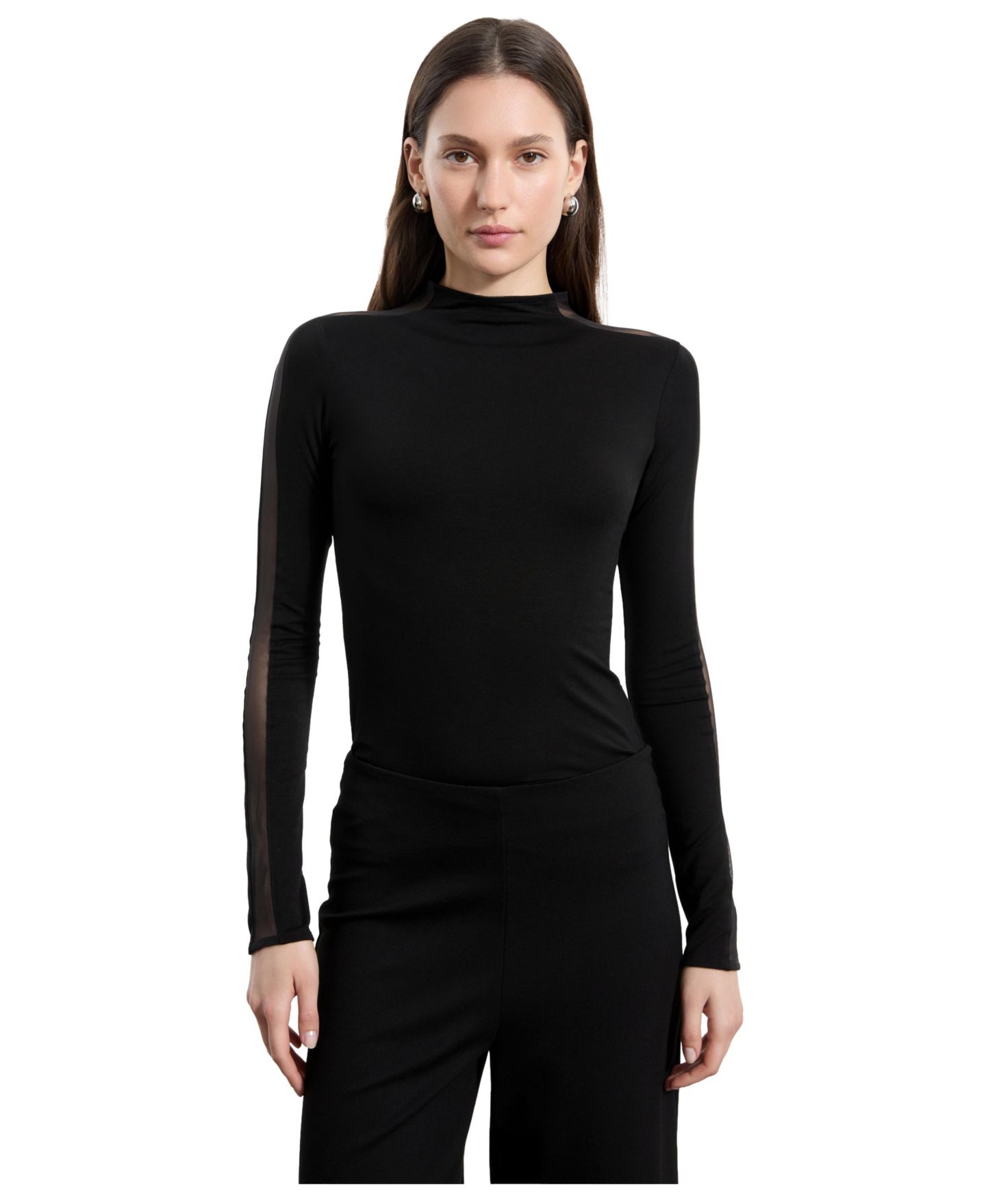 Женский топ Marcella Suma High-Neck High-Stretch Mesh-Panel, цвет: Чёрный — фото 1