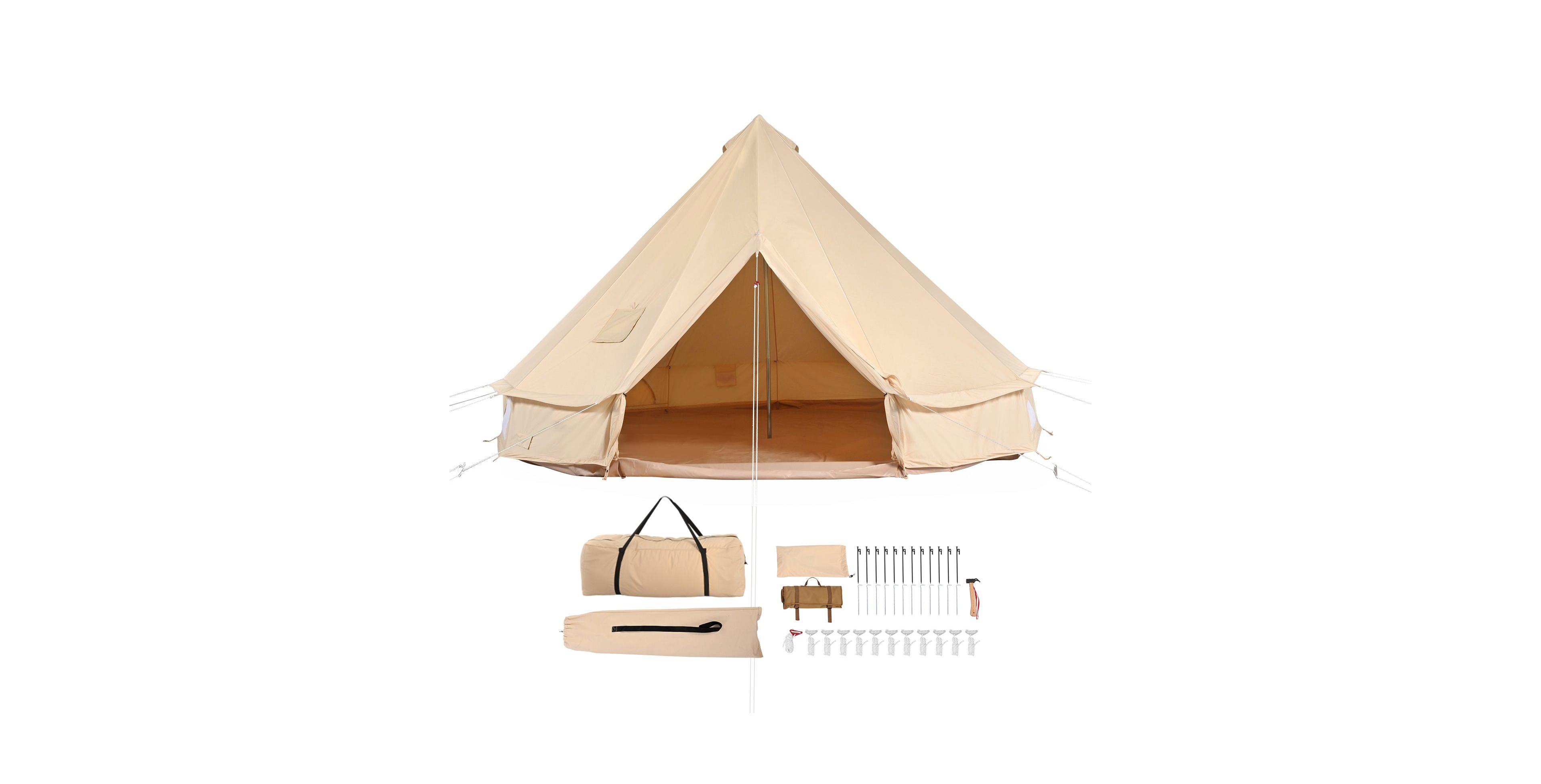 Mecale 13.12 ft Canvas Bell Tent for 6 with Stove Jack, 4 Seasons