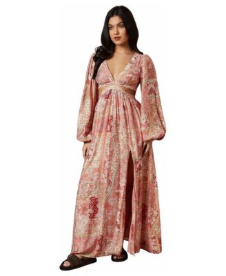 Women's Long Sleeve Side Cutout Maxi Dress
