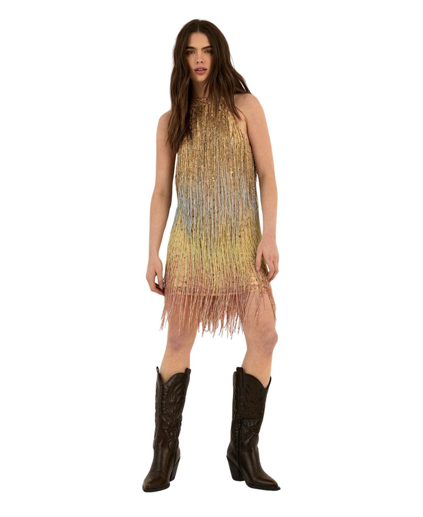 Женское платье Nasty Gal Ombre Beaded Tassel Mini, цвет: Золотой — фото 2