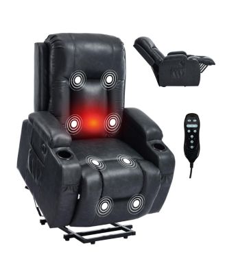 PU Heavy-Duty Power Lift Recliner with Massage, Heat, and USB Port
