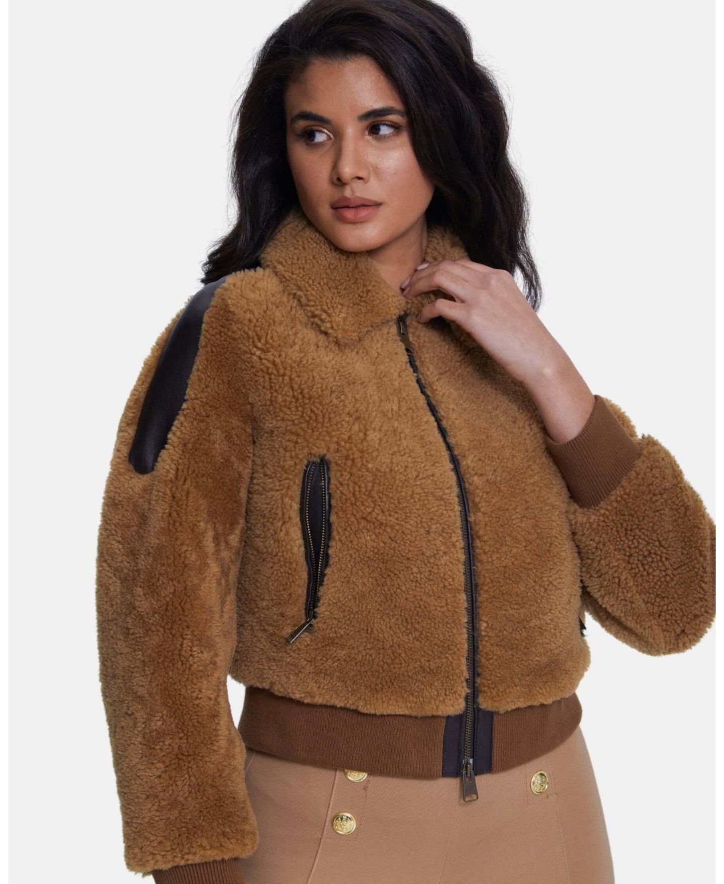Женская куртка Furniq UK Fashion Jacket, Silky Brown With Ginger Curly Wool, цвет: Коричневый — фото 5