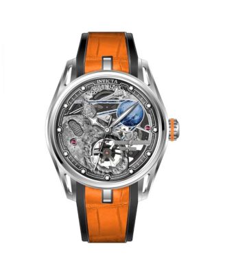 Men's Mechanical Celestial Water-Resistant Orange Rubber Watch, 44mm, 69529