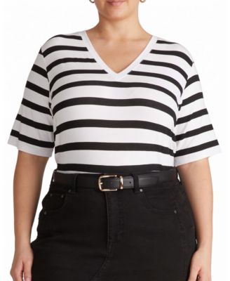 Plus Size Maia Pima Cotton-Blend Stovepipe V-Neck T-Shirt
