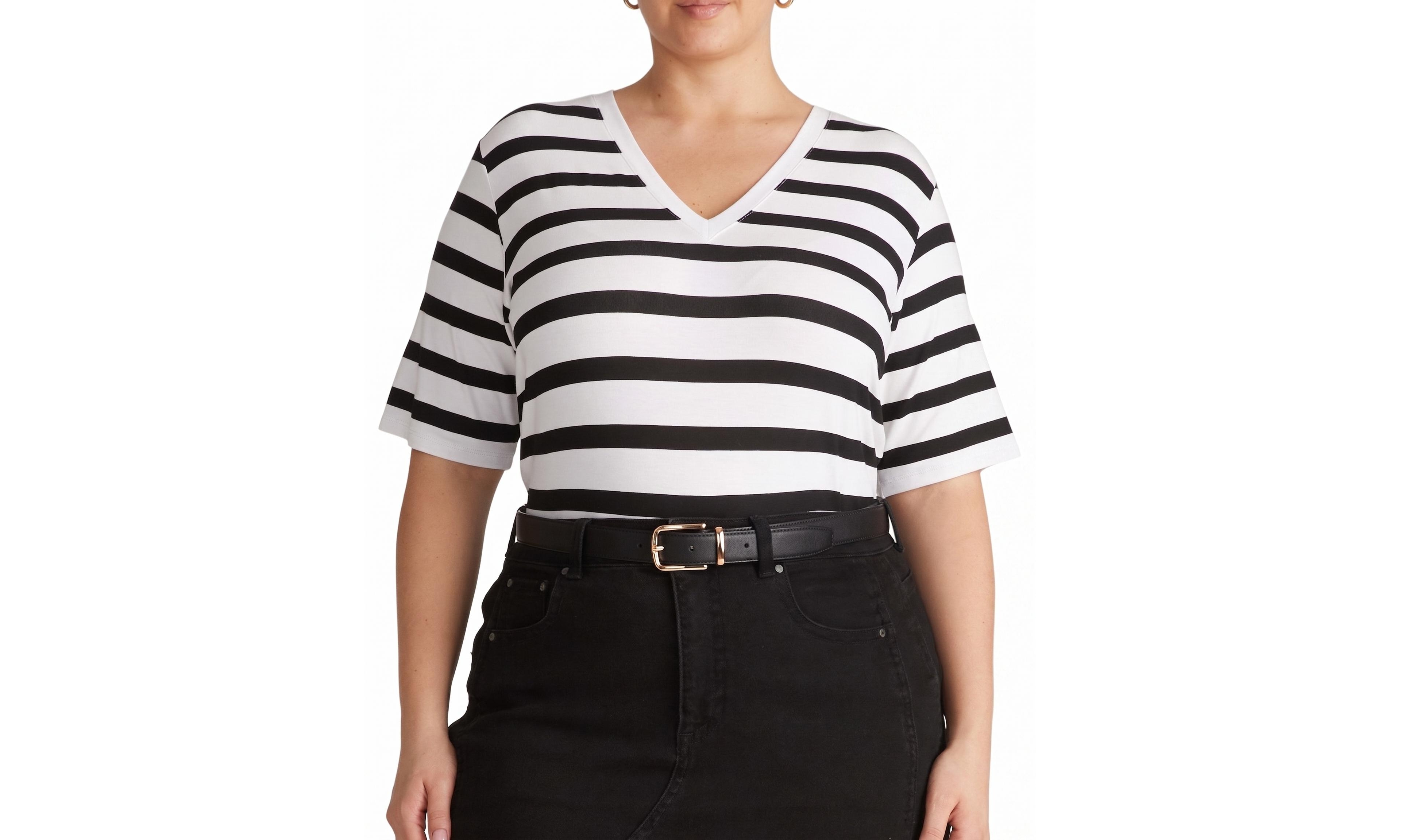 Universal Standard Plus Maia Pima Cotton-Blend Stovepipe V-Neck T-Shirt