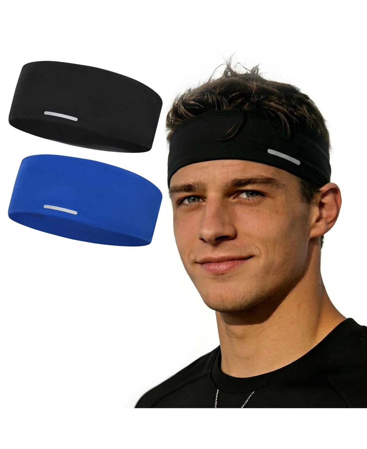 Sportneer Lightweight Mens Sweat Wicking Headband Anti Slip Reflective Strip For Running Gym Sports