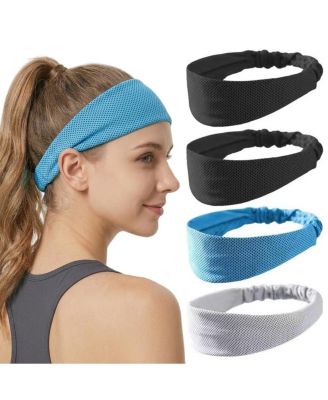 4 Pack Quick Dry Cooling Sports Headbands Breathable Non Slip Athletic Workout Bands For Running Yoga Gym