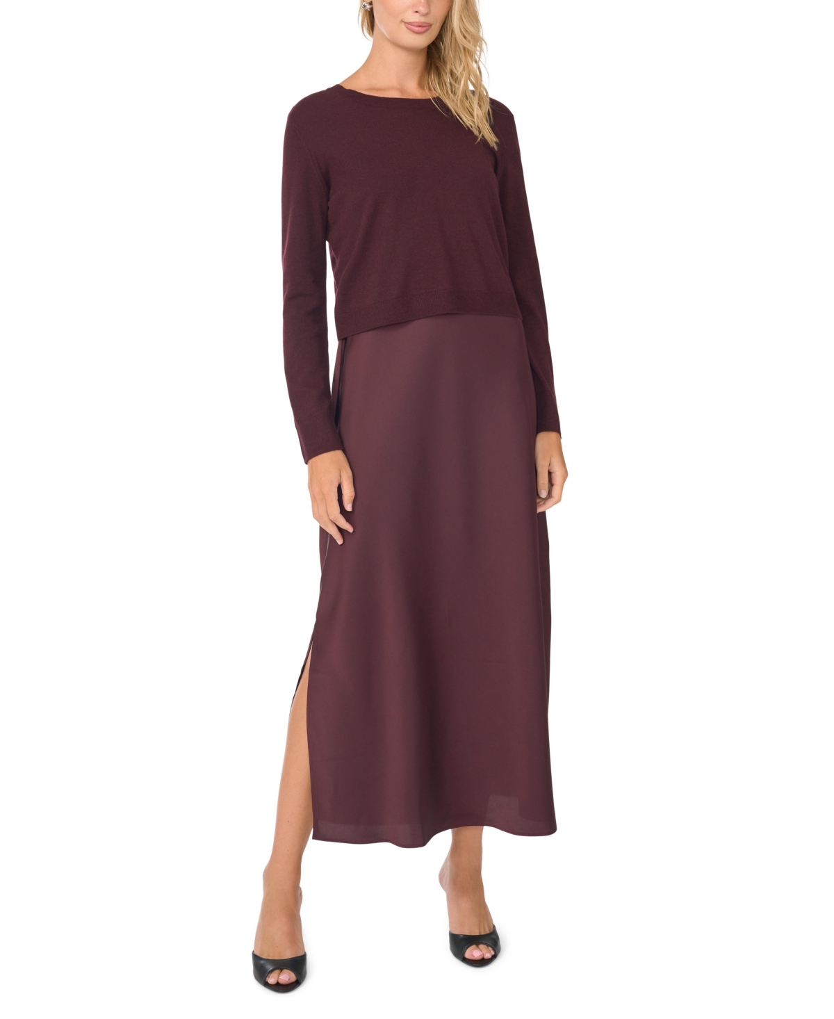 Vince Camuto Women's Crewneck Long-Sleeve Midi Dress - Winetasting