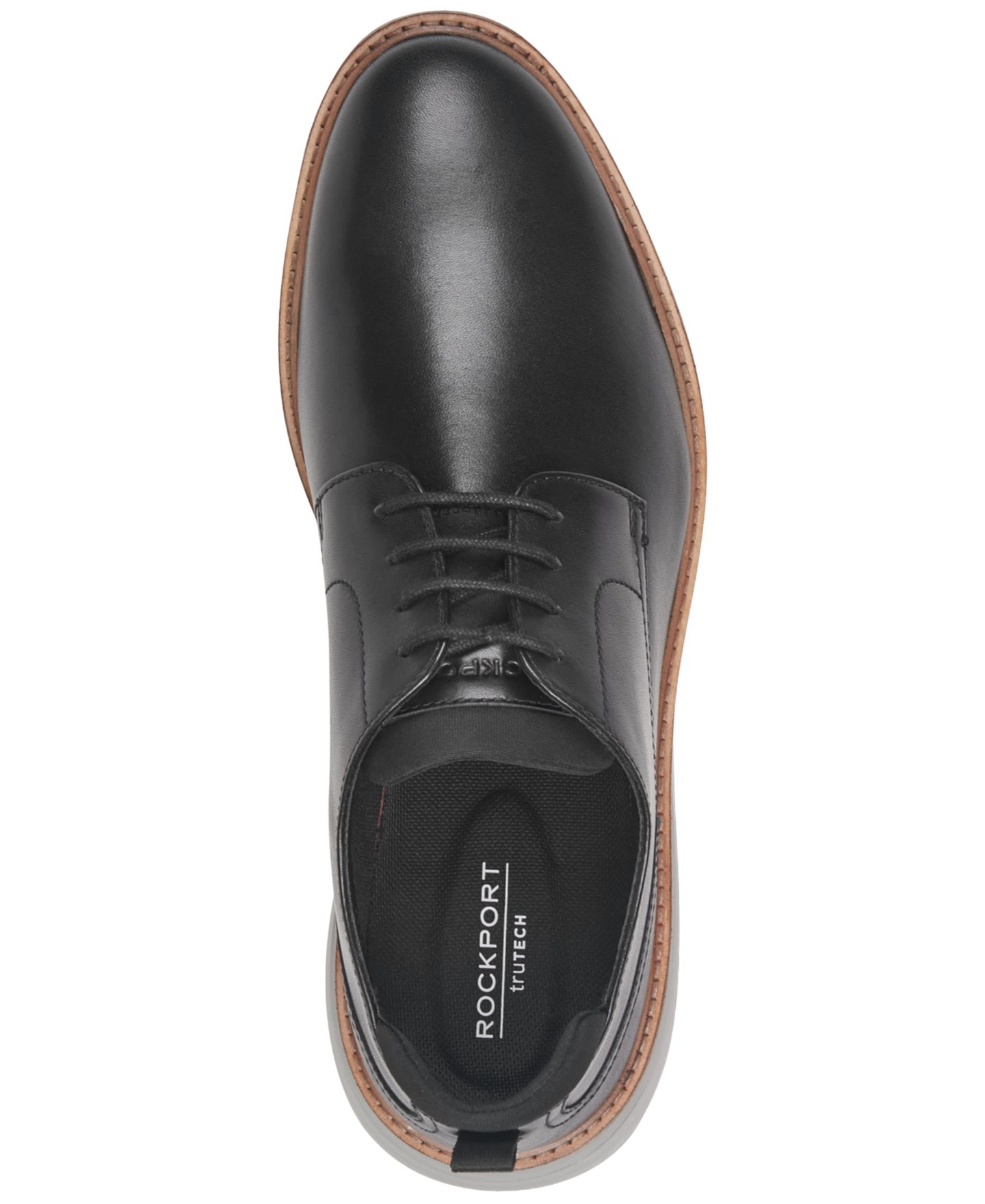 Мужские туфли Rockport Mather Plain Toe Casual Oxford, цвет: Чёрный кожаный — фото 4