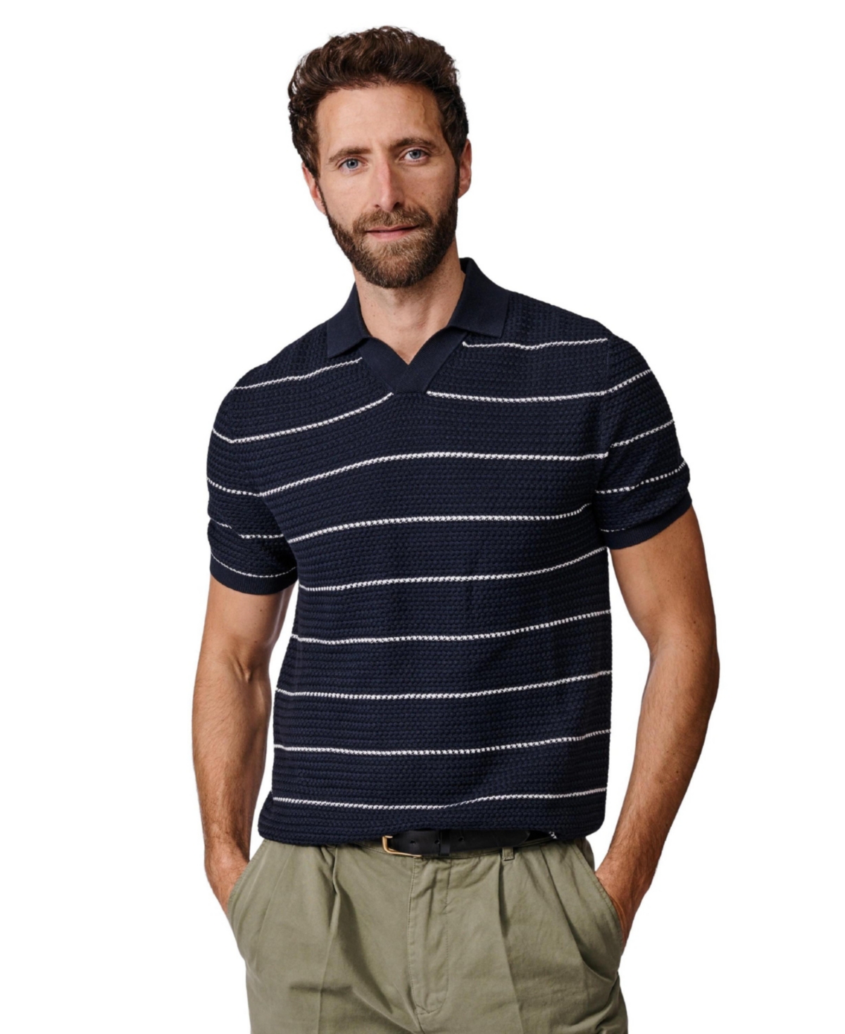 Aubin Men's Alford Knitted Texture Regular-Fit Cotton Polo Shirt