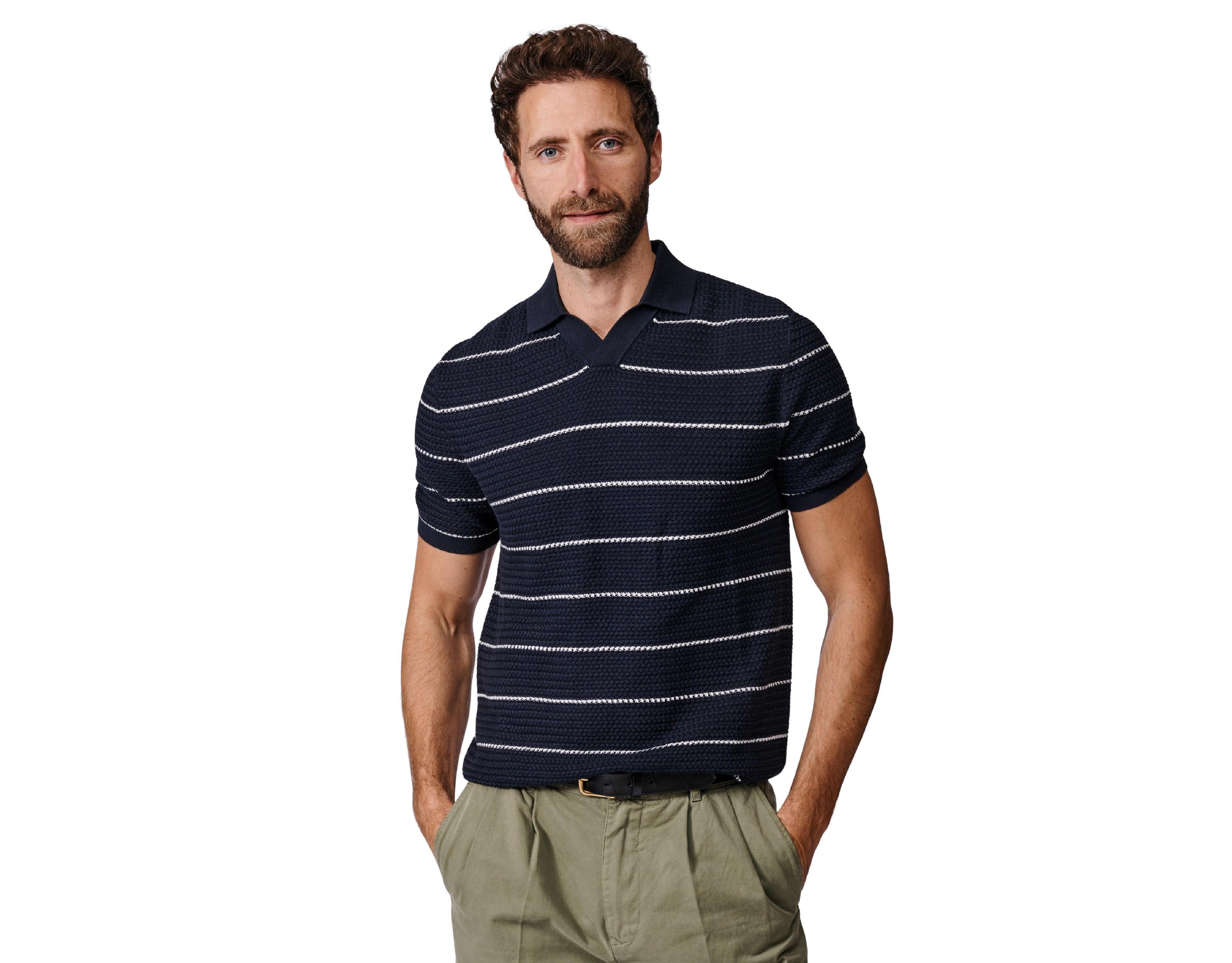 Aubin Men's Alford Knitted Texture Regular-Fit Cotton Polo Shirt