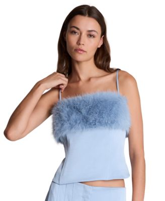 Women's Faux Fur-Panel Square-Neck Satin Bustier