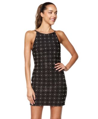 Juniors' Halter Neck Mini Embellished Dress