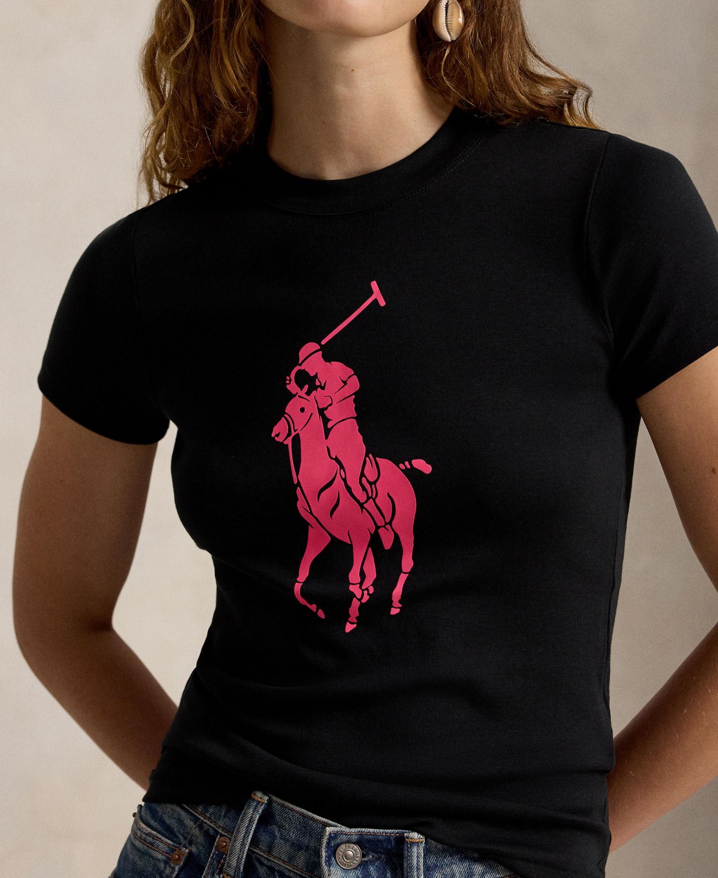 Женский свитшот Polo Ralph Lauren Pink Pony с круглым вырезом, цвет: Чёрный — фото 4