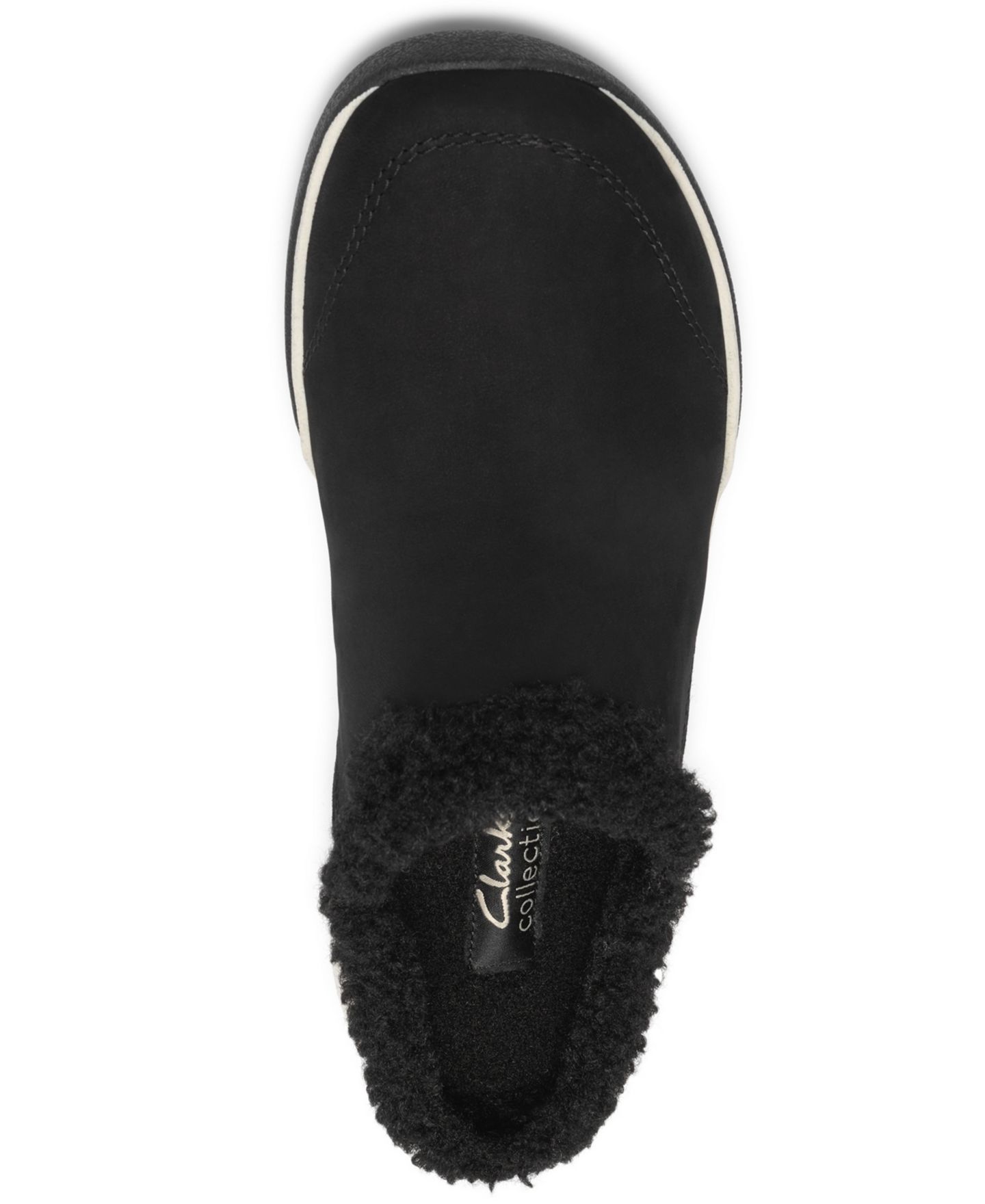 Женские сабо Clarks Aydria Ray Faux Fur Collar Round Toe Mules, цвет: Чёрный нубуковый — фото 4