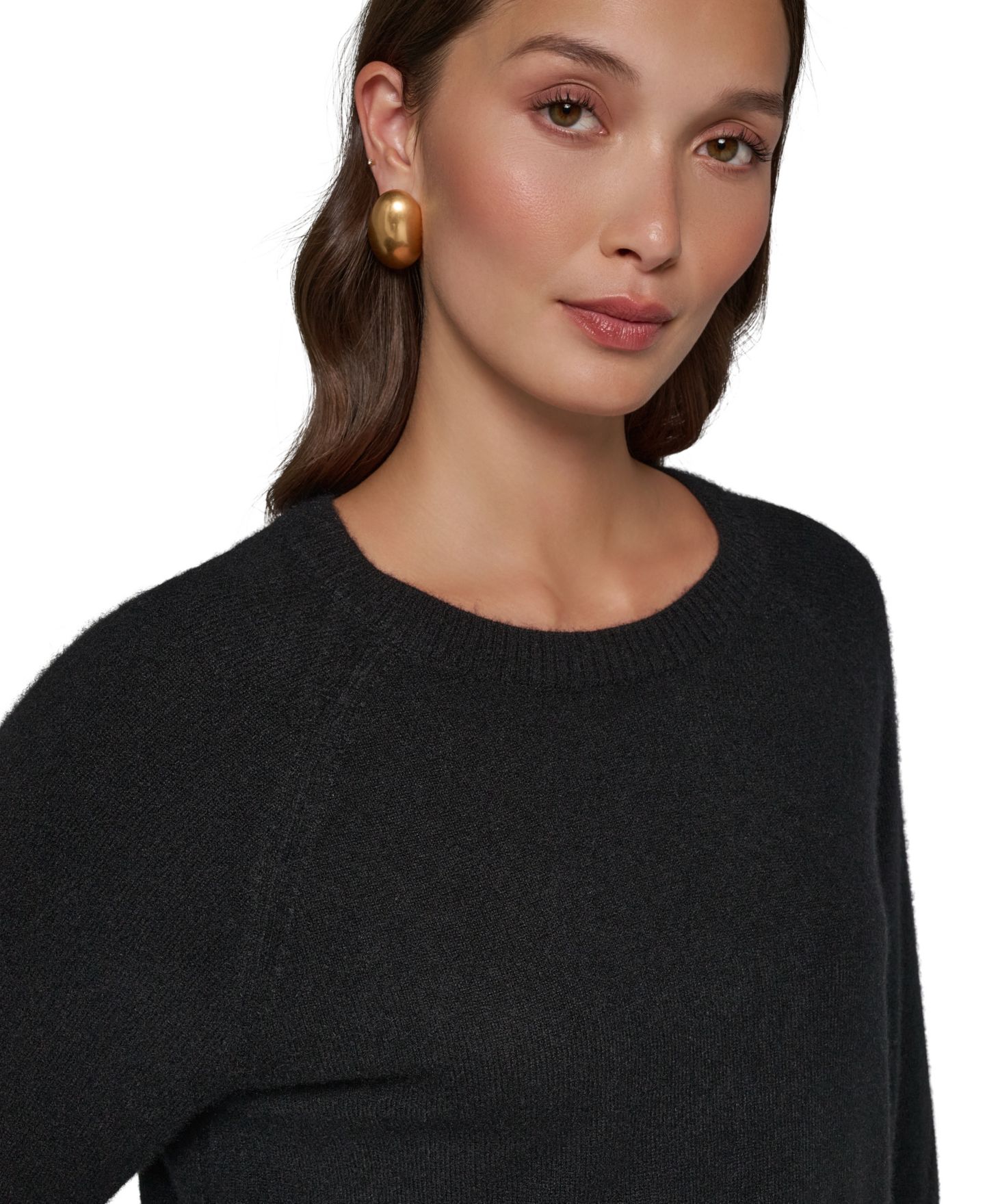 Женский свитер Donna Karan New York Cashmere 3/4-Sleeve Tulip Crewneck, цвет: Чёрный — фото 7