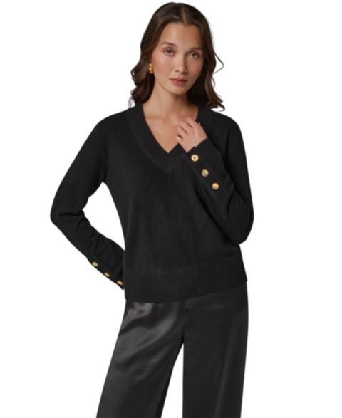 Женский свитер Donna Karan New York Cashmere Long-Sleeve V-Neck, цвет: Чёрный
