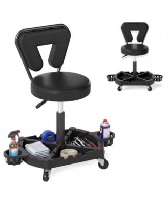 Height Adjustable Shop Seat with Backrest and Foldable Storage Racks 360degree(s) Swivel