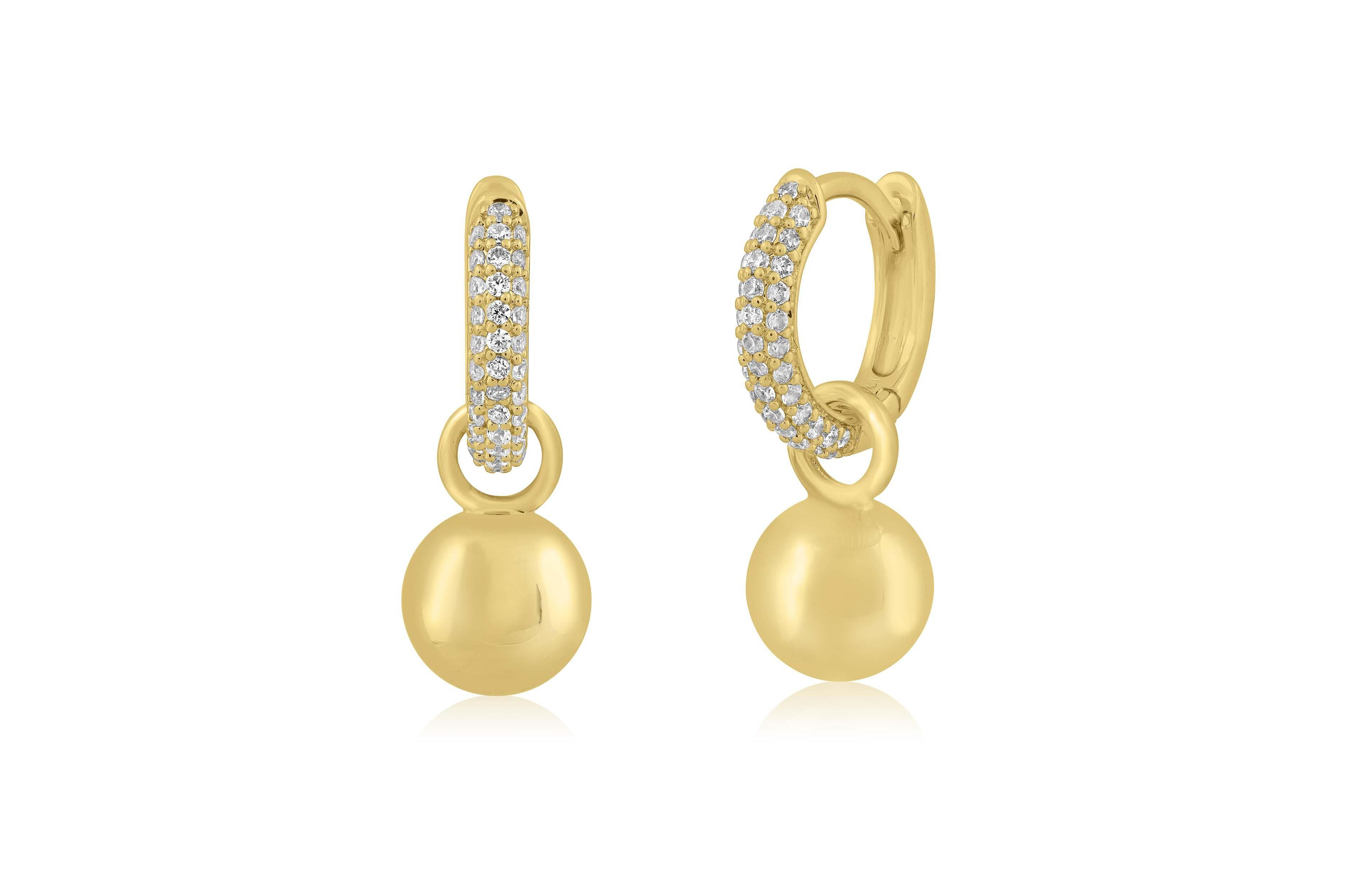 Simona Women's Cubic Zirconia Gold-Tone Polished-Bead Huggie Hoops
