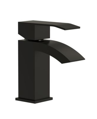 Single-Hole Deck-Mount Bathroom Sink Faucet Single Lever Wide Waterfall Spout Sink Faucet with Pop-Up Drain Brushed
