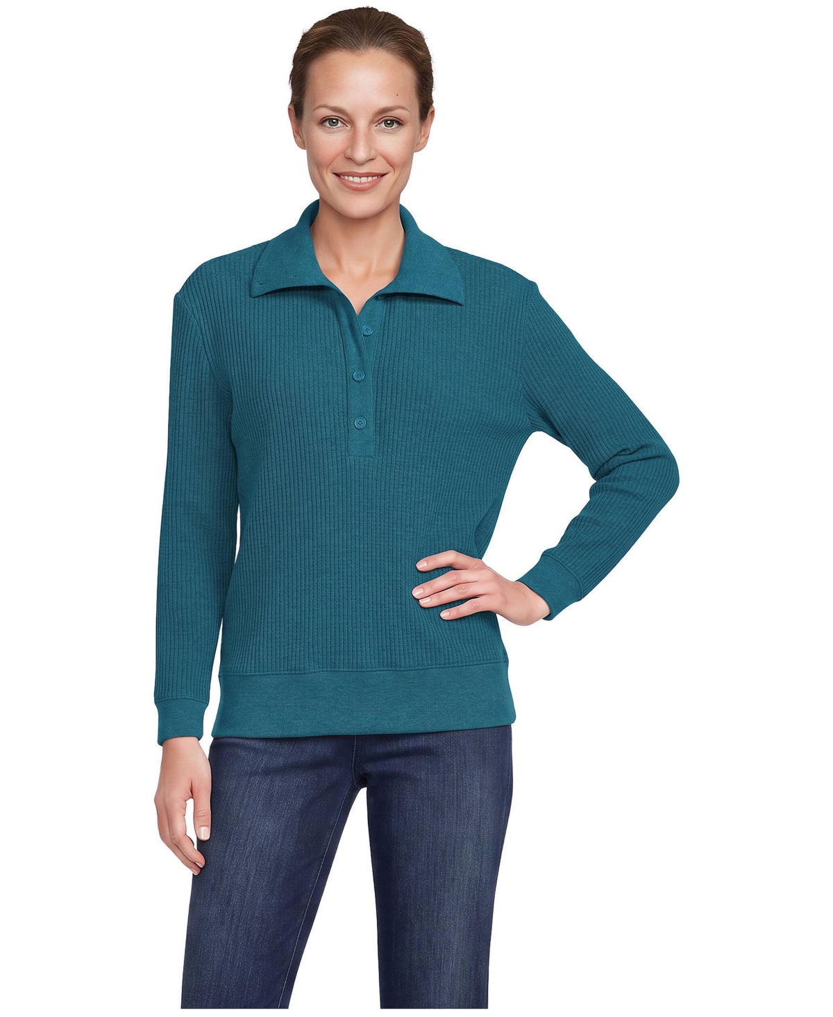Lands' End Women's Waffle-Knit Long-Sleeve Henley