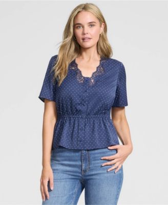 Women's Peplum Polka-Dot V-Neck Blouse