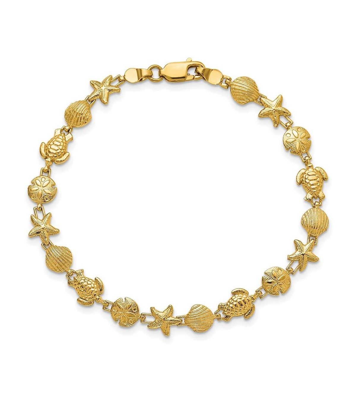 Curata Jewelry Sea Life Charm Solid Bracelet in 14K Yellow Gold