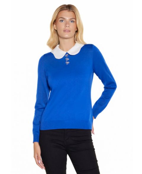 Женский свитер Belldini Scalloped Keyhole-Back Long-Sleeve Rayon-Blend Pullover, цвет: Кобальтовый
