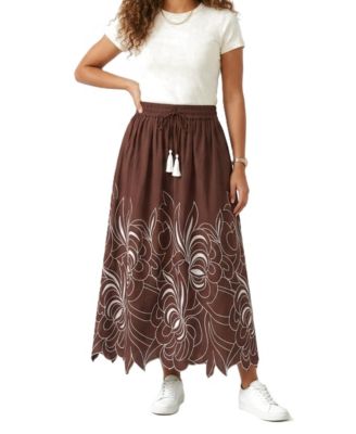Women's Embroidered Elastic Waist Skirt