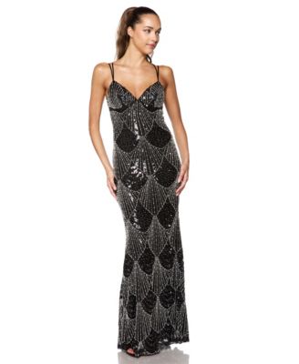 Juniors' V-Neck Beaded Sequin Gown