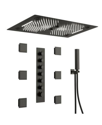 Thermostatic LED Shower System, High-Pressure Rain Shower Head with Body Jet