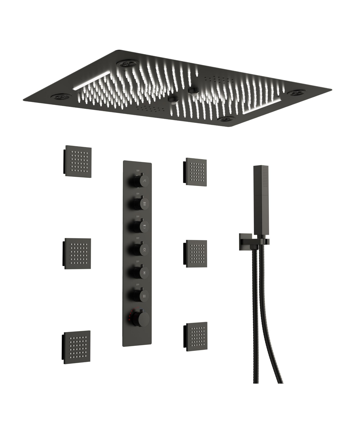 Everstein Thermostatic Led Shower System, High-Pressure Rain Shower Head with Body Jet
