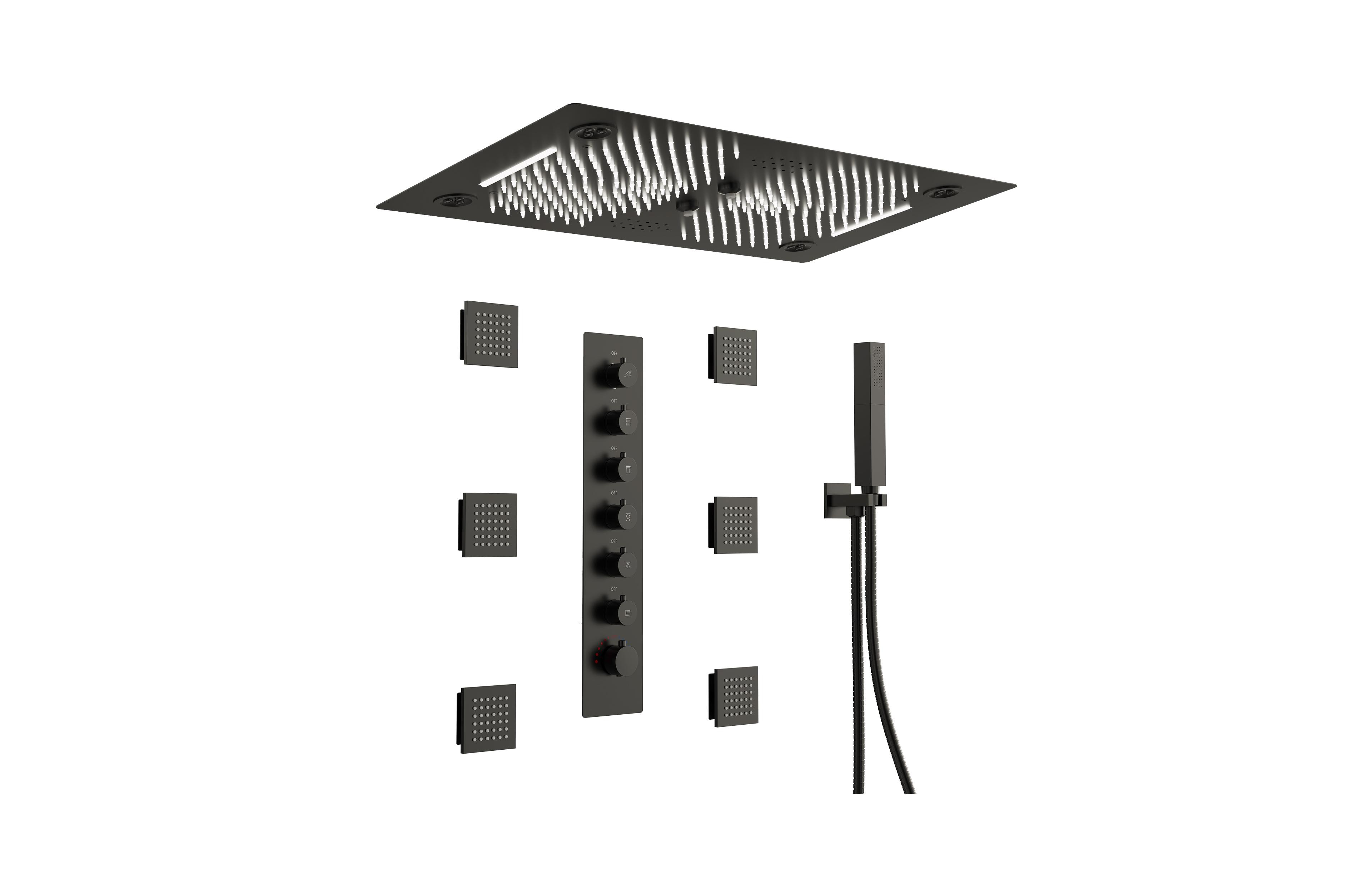 Everstein Thermostatic Led Shower System, High-Pressure Rain Shower Head with Body Jet
