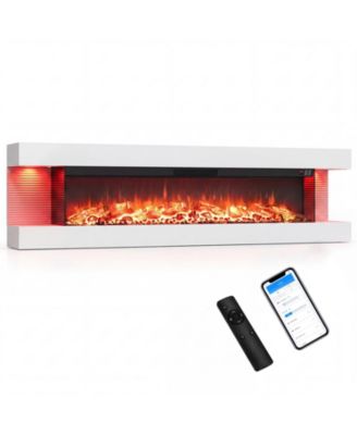 46 Inch 3-Sided Wall Mount Electric Fireplace with 60 Inch Floating Mantel 12 Flame Colors