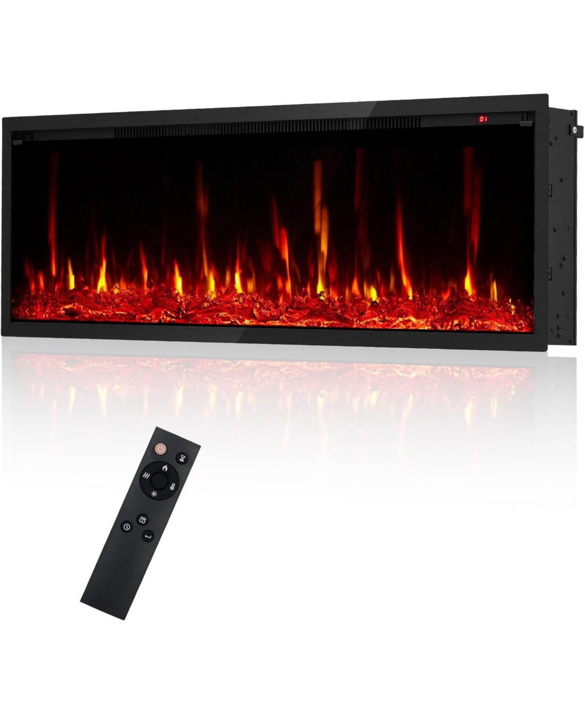 homfan 50Inch Wall Recessed Electric Fireplace with Remote Control Adjustable Flame Colors Timer Dual Heat Settings Log and Crystal