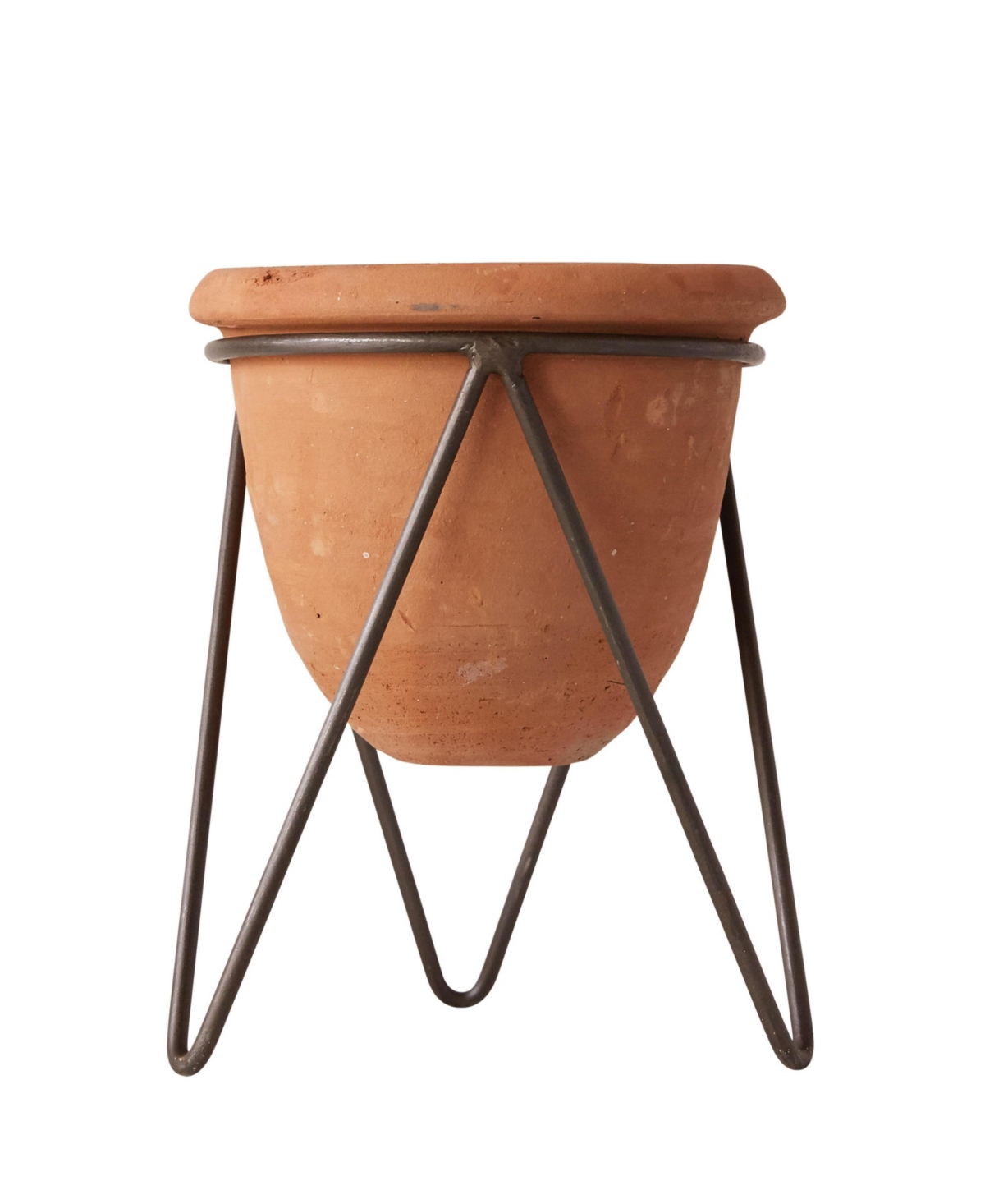 Storied Home Terracotta Pot with Metal Clothespin Style Stand, Rustic Terracotta Finish