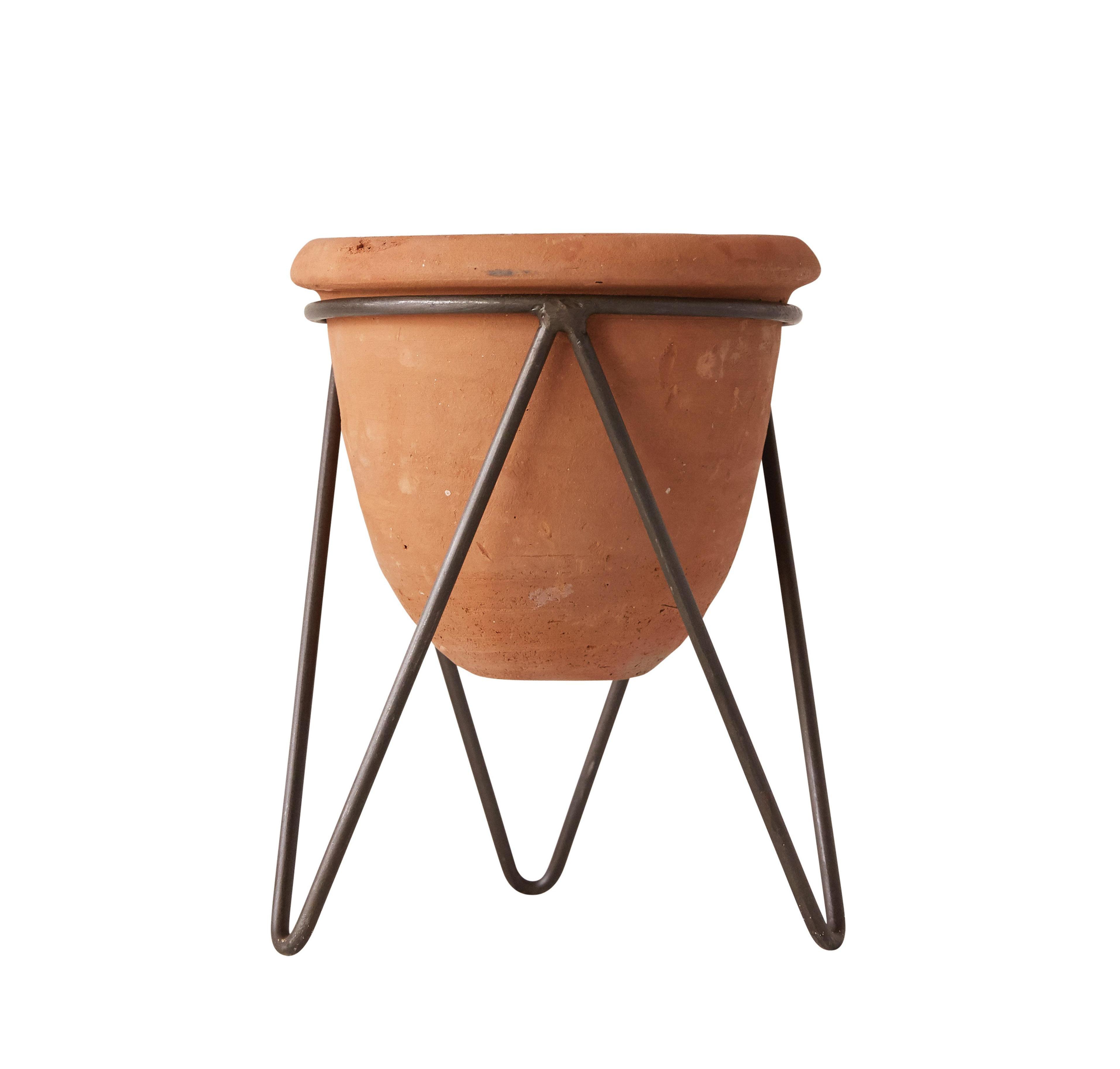 Storied Home Terracotta Pot with Metal Clothespin Style Stand, Rustic Terracotta Finish