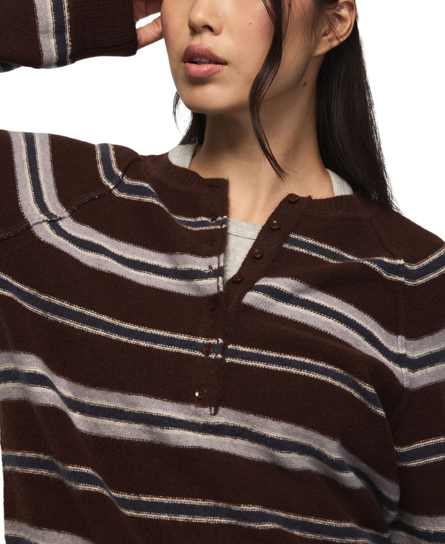 Женский свитер Lucky Brand Cloud Soft Striped Crewneck, цвет: Кофейный — фото 4