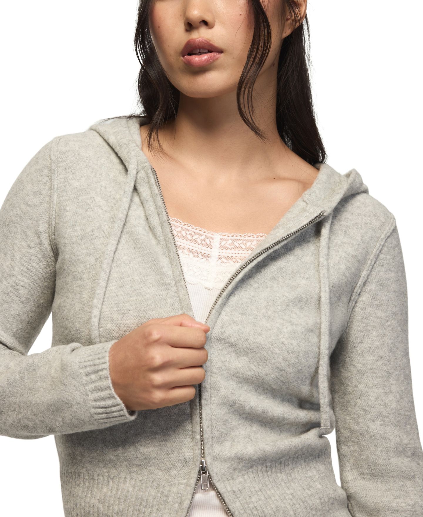 Женское худи Lucky Brand Cloud Soft Full-Zip Long-Sleeve, цвет: Светлый меланжевый серый — фото 4