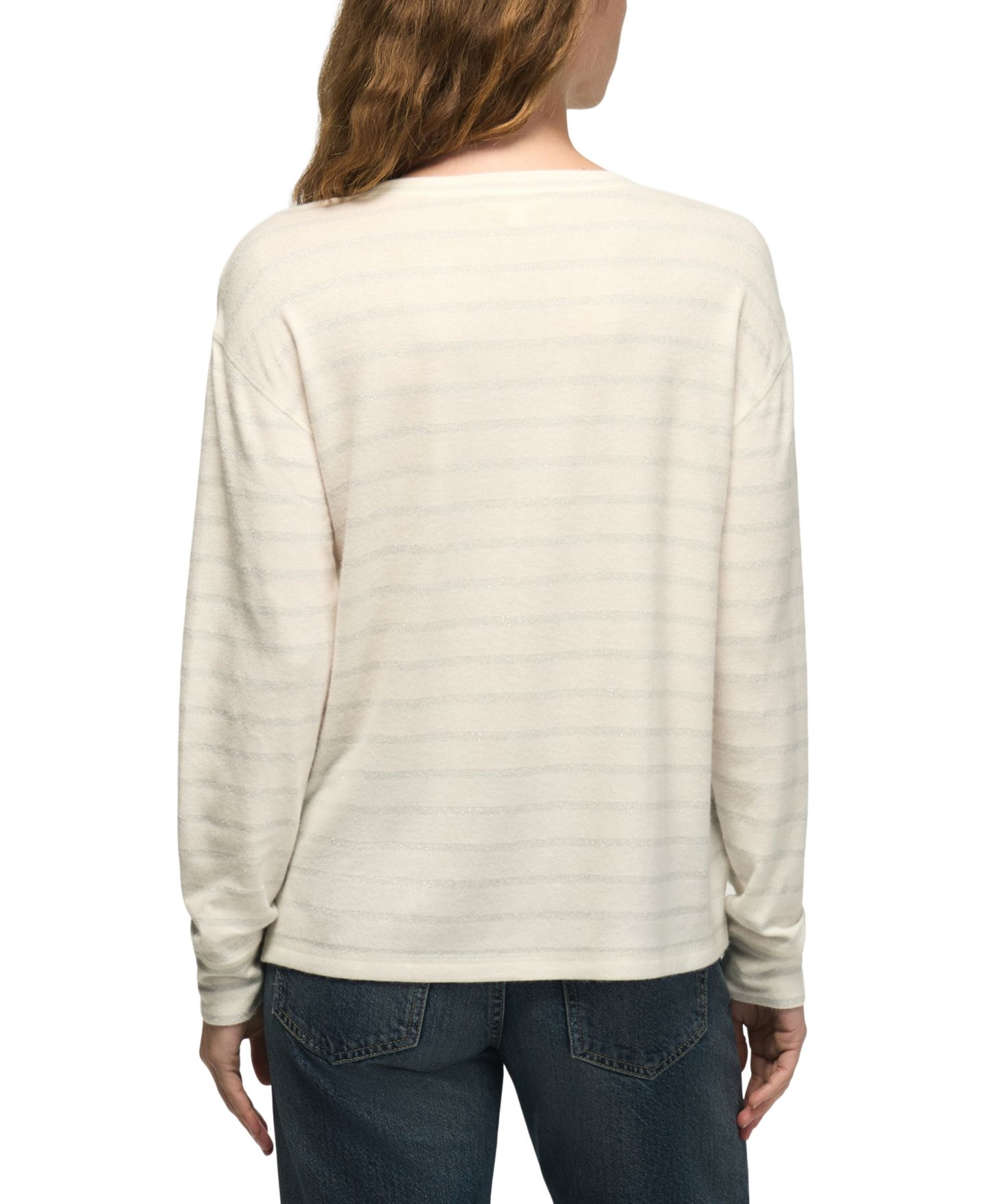Женская футболка Lucky Brand Lucky Cloud Long-Sleeve Metallic Shine Crewneck, цвет: Кремовый полосатый — фото 5
