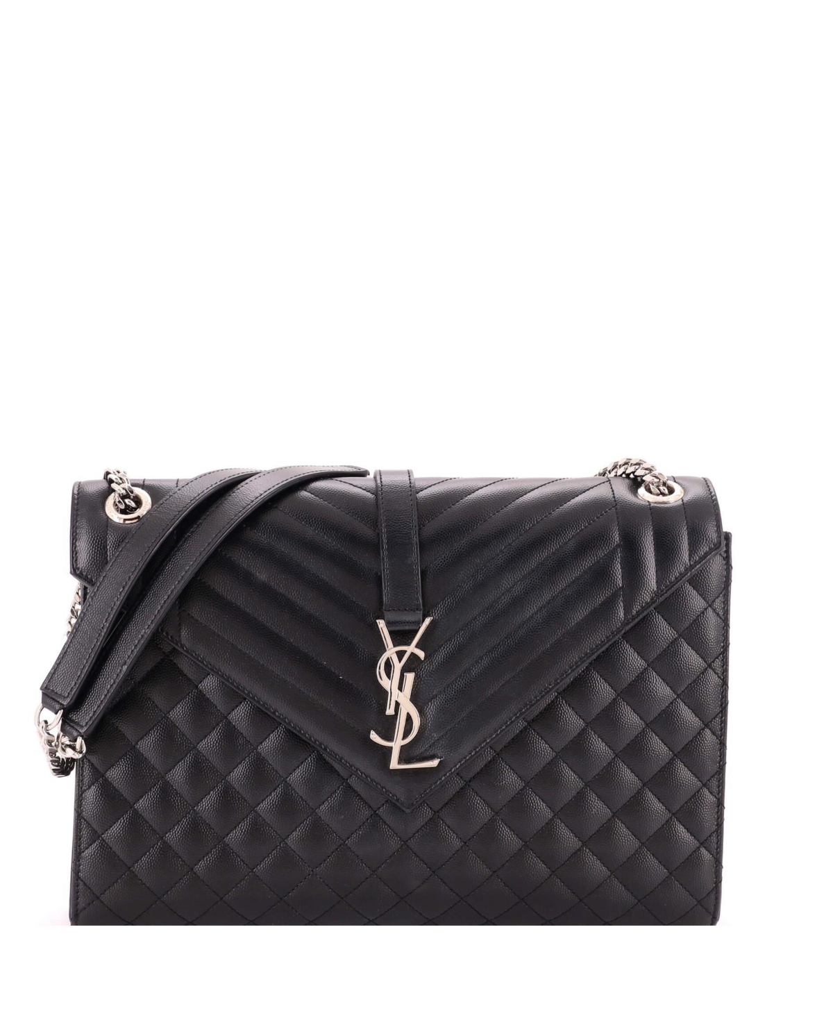 Pre-Owned Saint Laurent Large Classic Monogram Envelope Satchel Mixed Matelasse Leather - Black