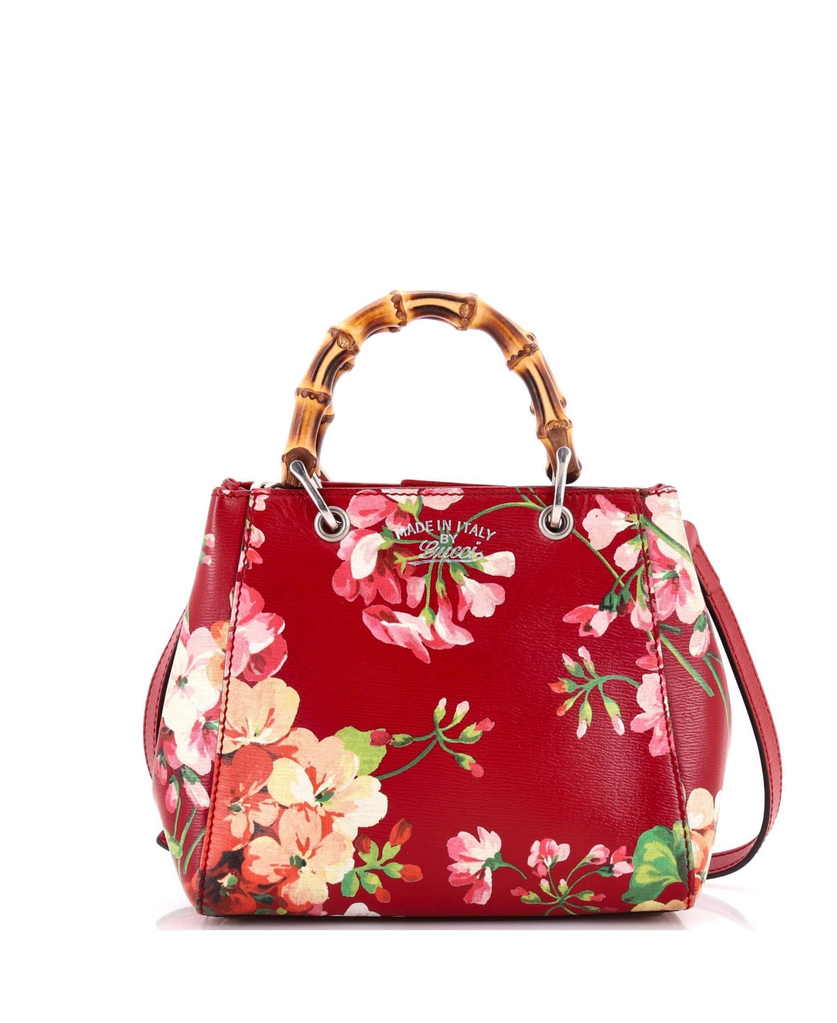 Pre-Owned Gucci Mini Bamboo Shopper Tote Blooms Print Leather - Red