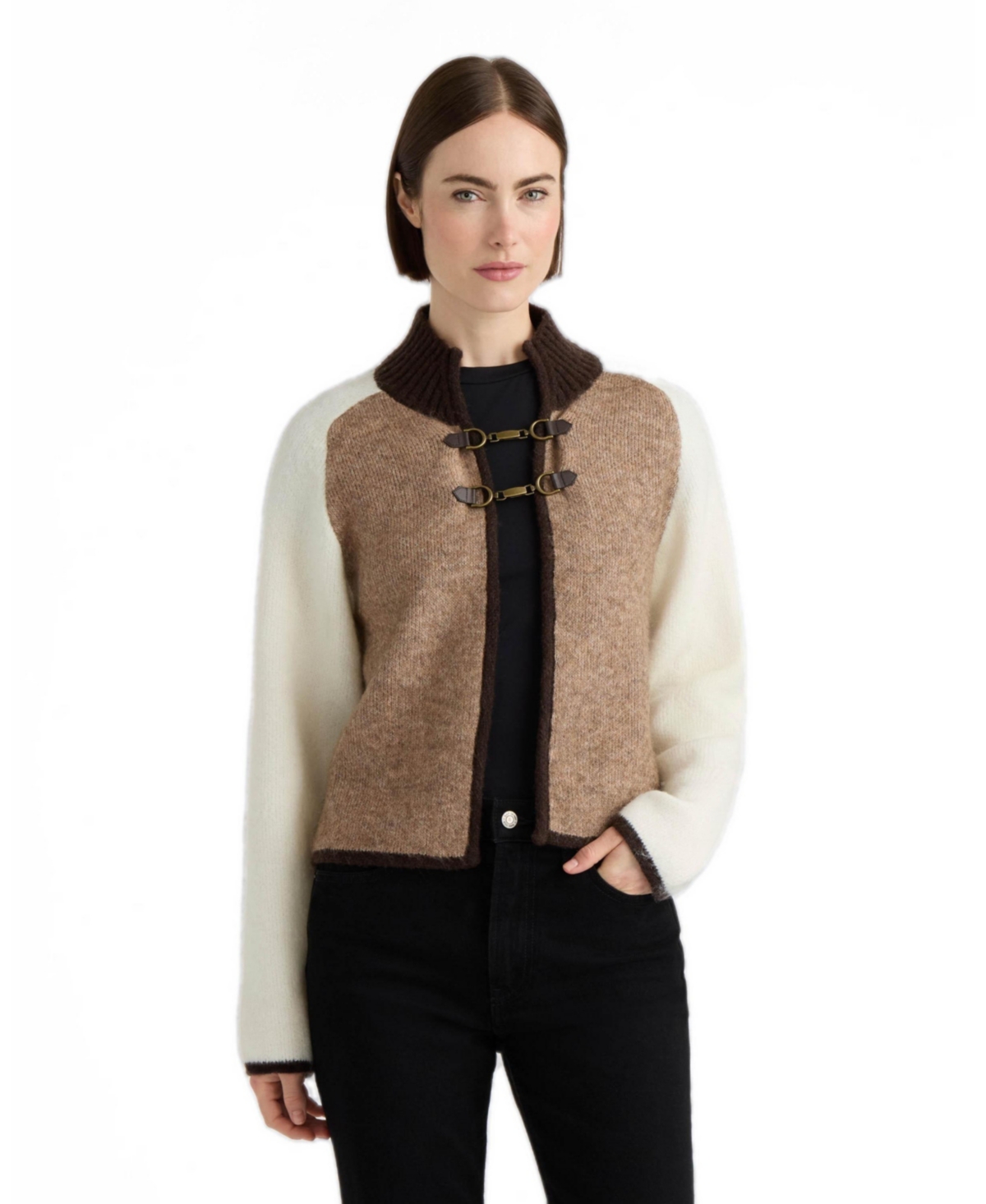 Eileen Fisher Women's Hunter Mock Neck Snaffle Buckle Closure Cardigan