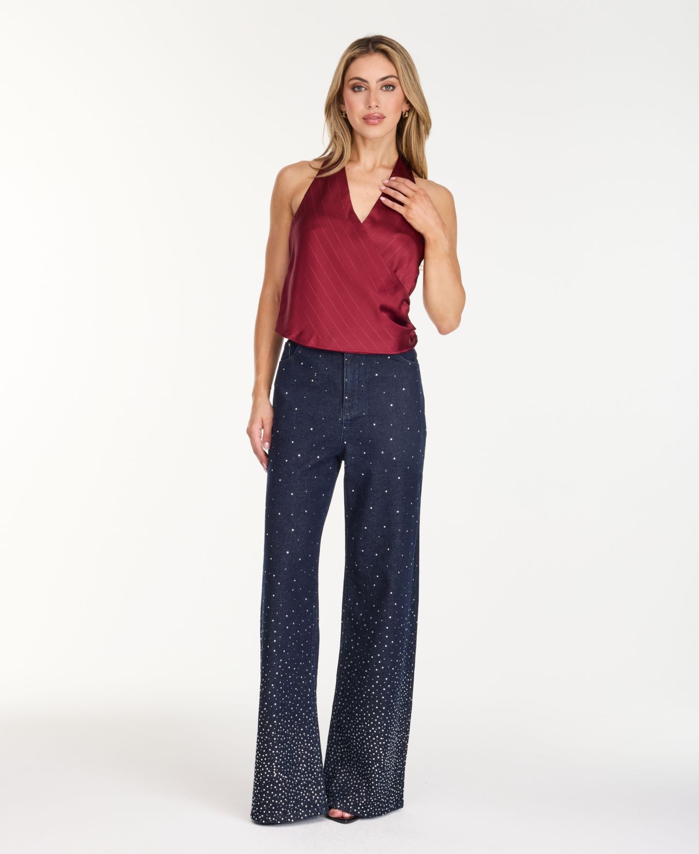 Женский топ Kittenish Vivienne V-Neck Striped-Satin, цвет: Красный — фото 5