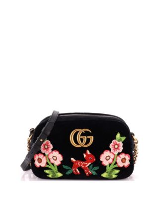 Small GG Marmont Camera Bag Embroidered Matelasse Velvet