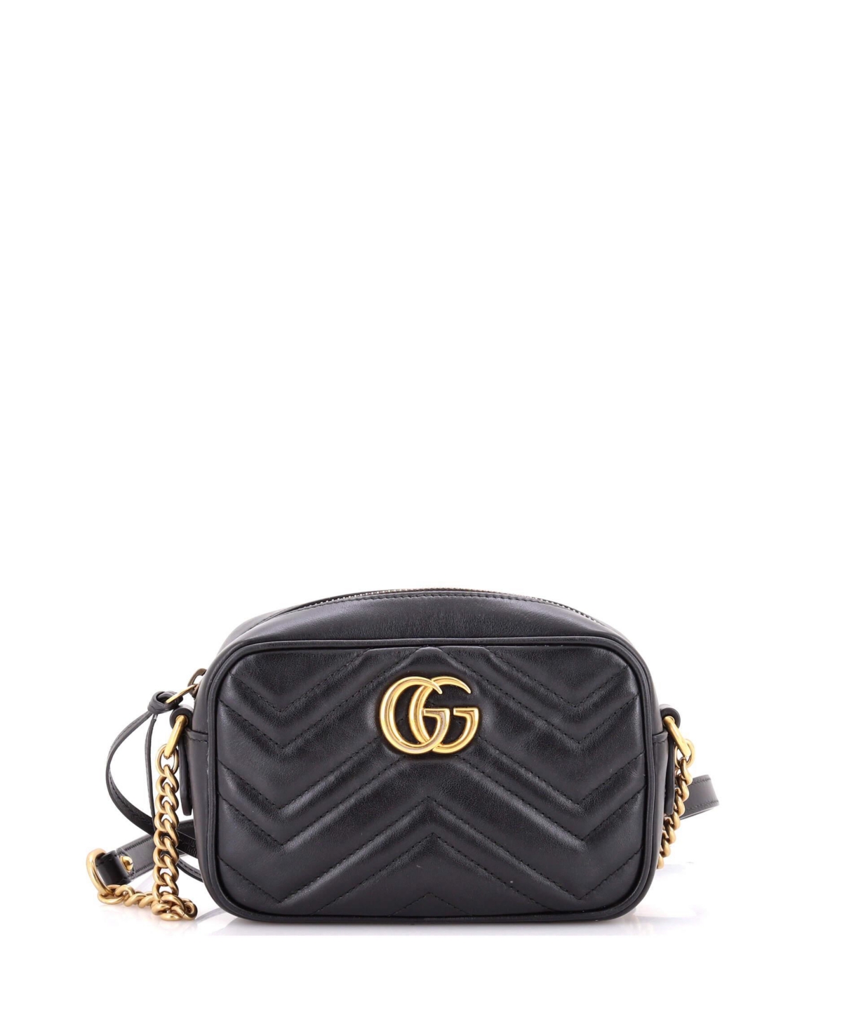 Pre-Owned Gucci Gg Marmont Mini Leather Shoulder Bag - Black