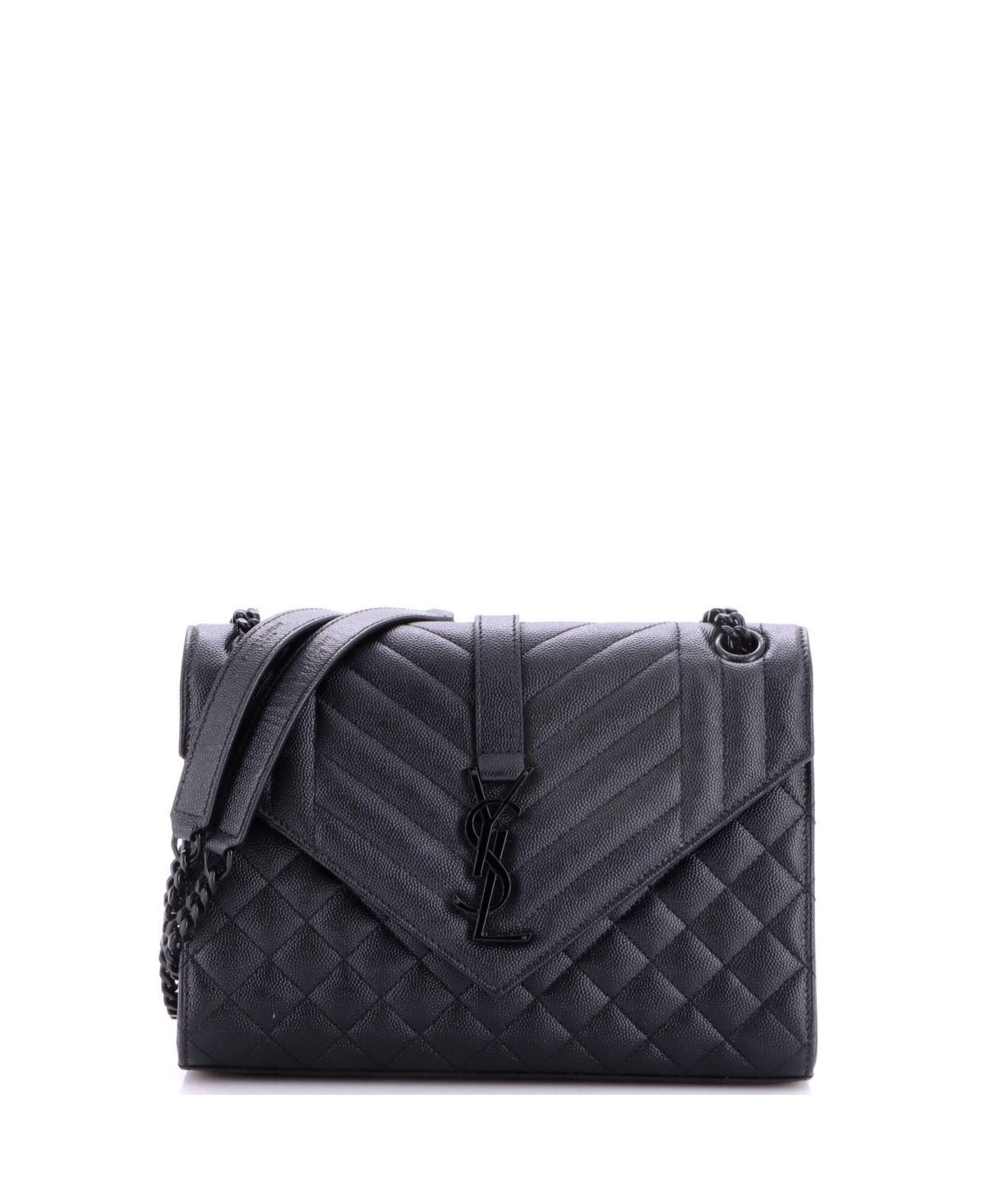 Pre-Owned Saint Laurent Medium Classic Monogram Envelope Satchel Mixed Matelasse Leather - Black