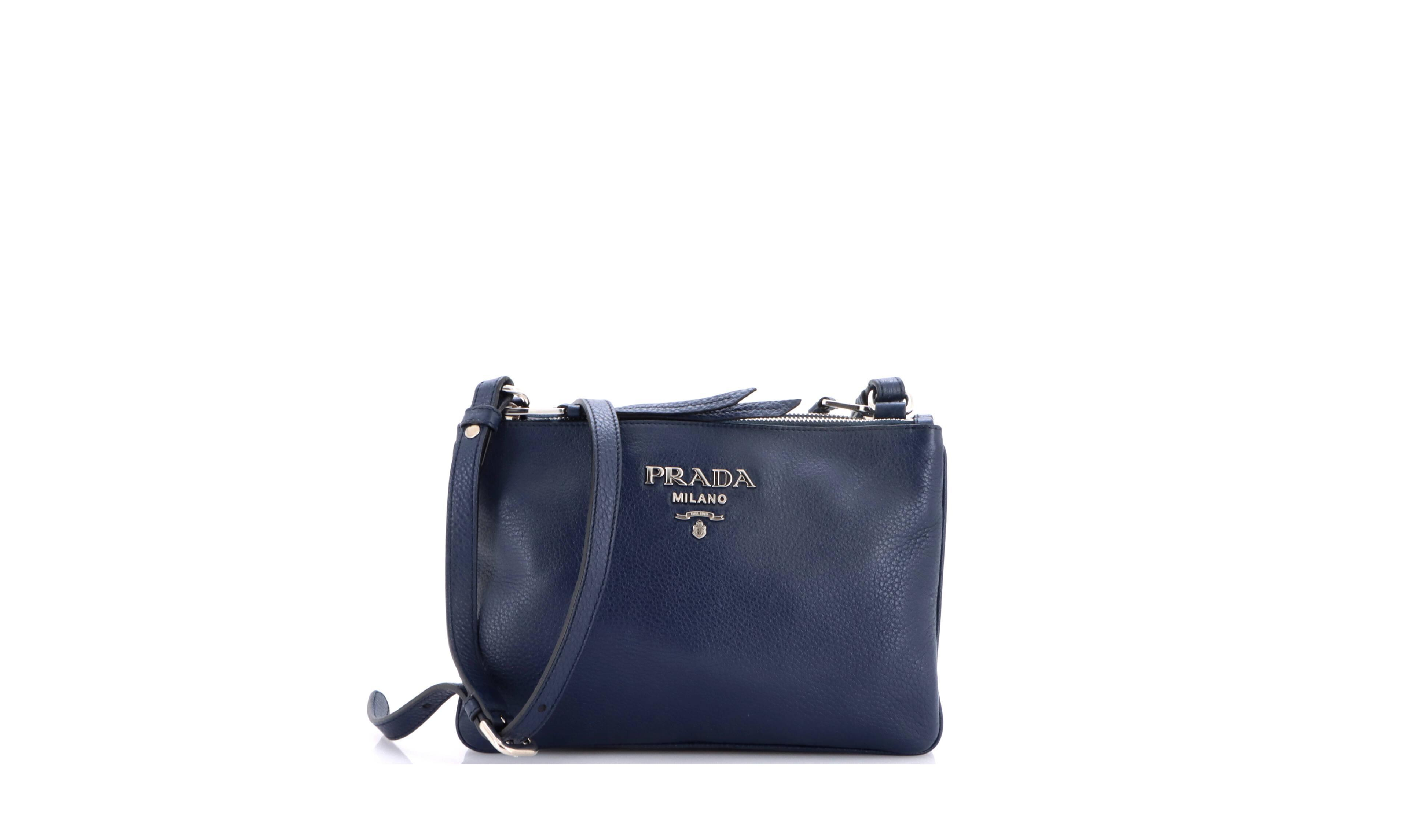 Pre-Owned Prada Small Double Zip Crossbody Bag Vitello Daino